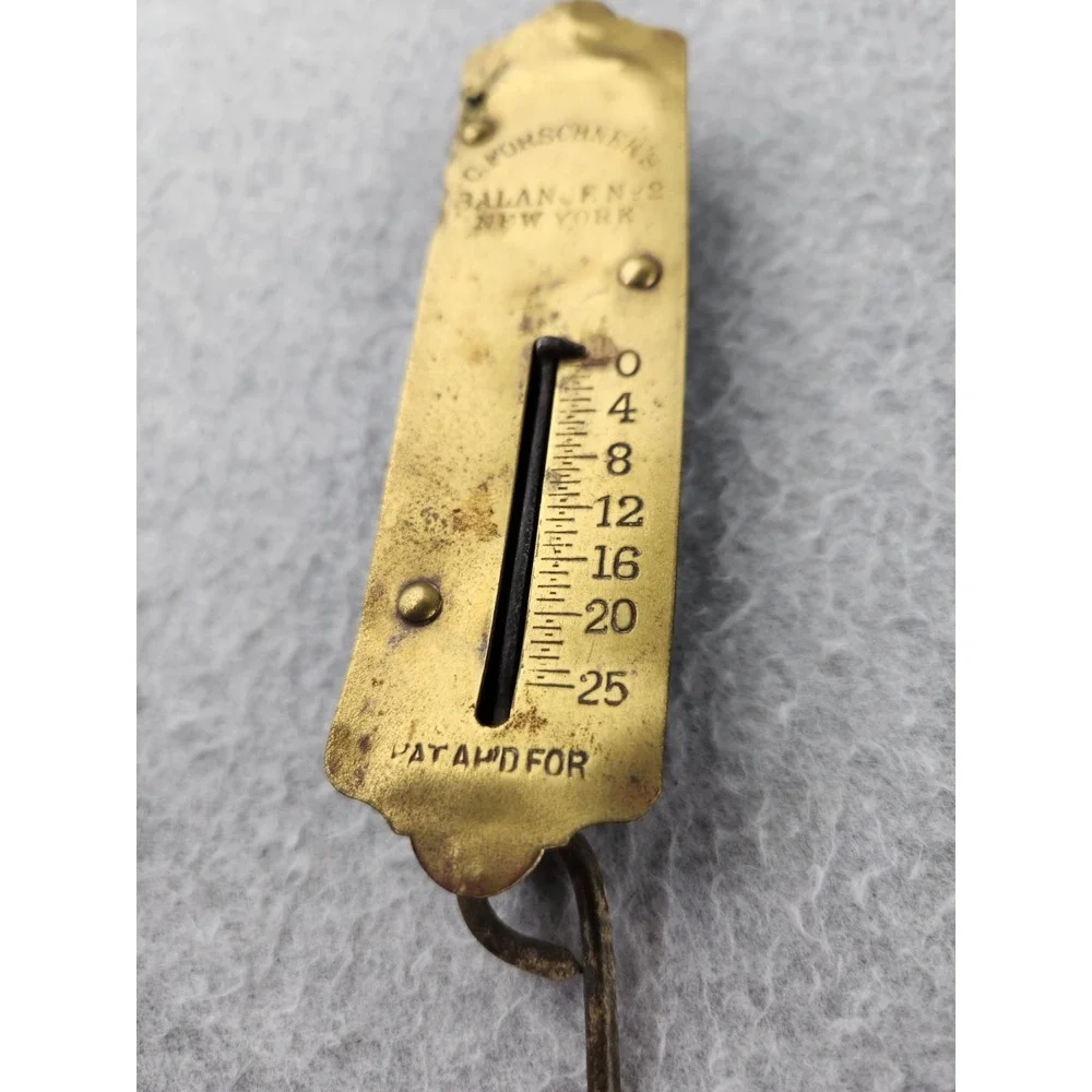 Antique Brass Forschner's Spring Balance 25 Lb Hanging Scale Pull Weight Model 2